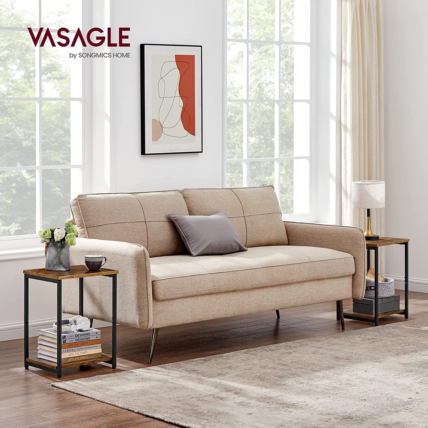 Side Tables Set of 2 Small End Table Nightstand for Living Room Bedroom Rectangle Brown and Black