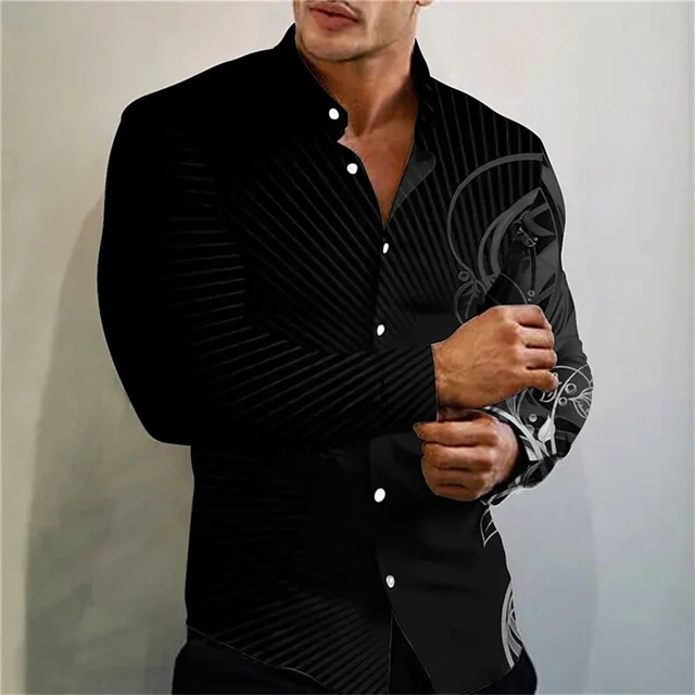 Nueva camisa polo con estampado de flores de moda social de lujo para hombre, camisa de manga larga de diseñador de vestuario de un solo pecho para hombre