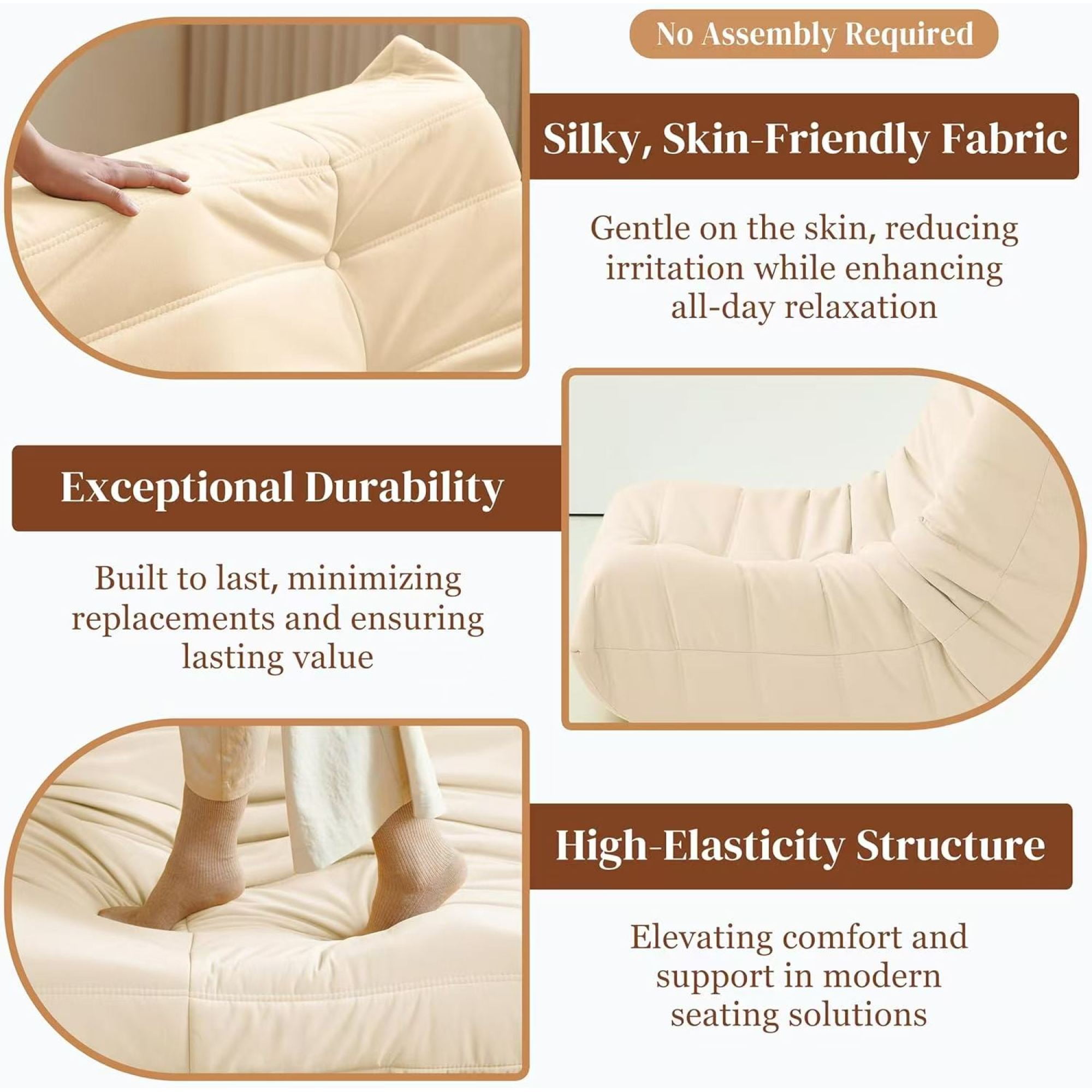 Modern Lounge Chair for Indoor,Button Tufted Corduroy Upholstered Recliner,Deck Chair for Bedroom Living Room,White