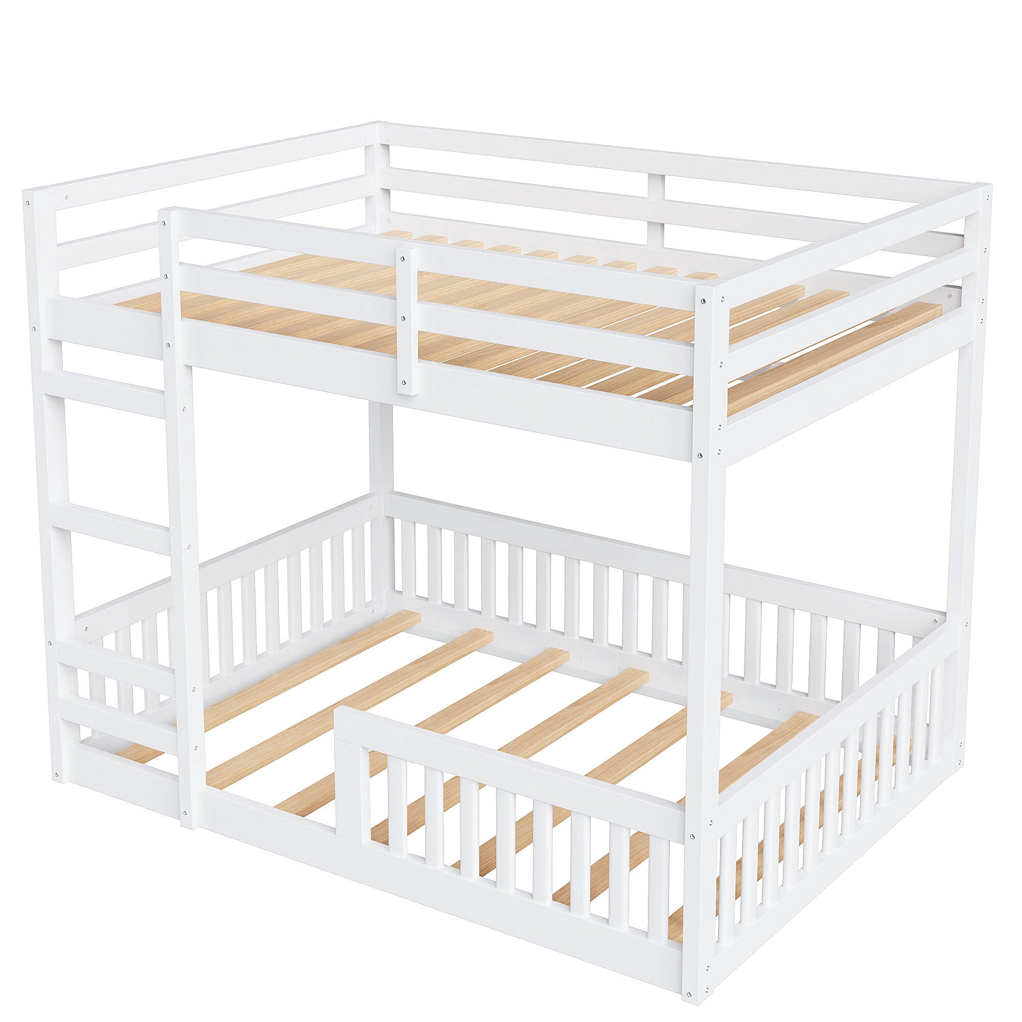 Euroco Full over Full Bunk Bed with Ladder and Guardrails for Kids Teens Adults, White