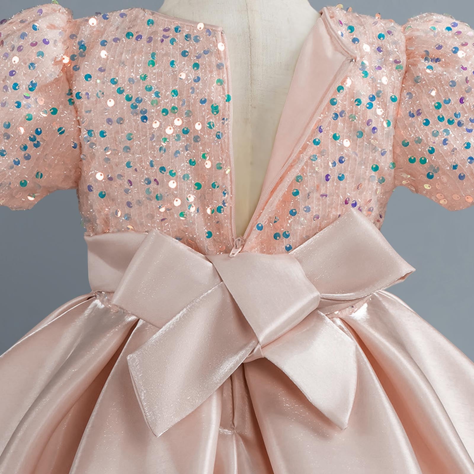 Girls Prom Dresses Formal A-Line Size 2-10 Toddlers Kids Elegant Sequins Short Sleeve Bowknot High Waisted Solid Performance Party Dress