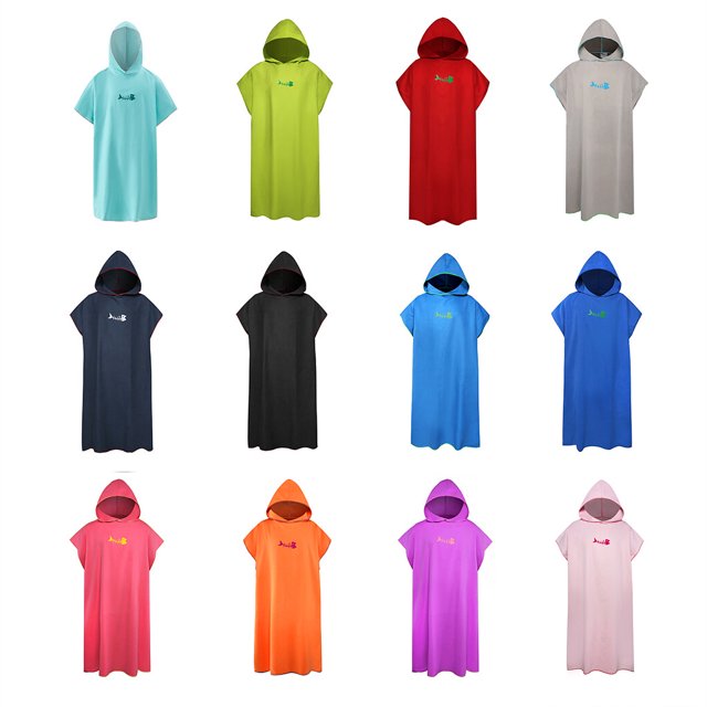 Langgg Bathrobe Windproof Fast Drying Replacement Short Sleeve Men Women Hooded Solid Color Beach Seaside Pool Swimming Robe Cyan