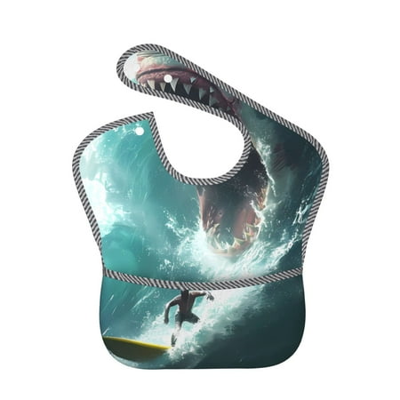 Susaid Surfing Shark Print Bibs for Babies Toddlers Adjustable Waterproof Free Soft Durable Bibs for eating with Large Pocket Food Catcher