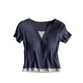 thumbnail image 2 of Pijama de manga corta para mujer, de verano, ligero y transpirable, con almohadillas para el pecho y camisetas de manga corta. Pijama de poliéster para mujer., 2 of 4