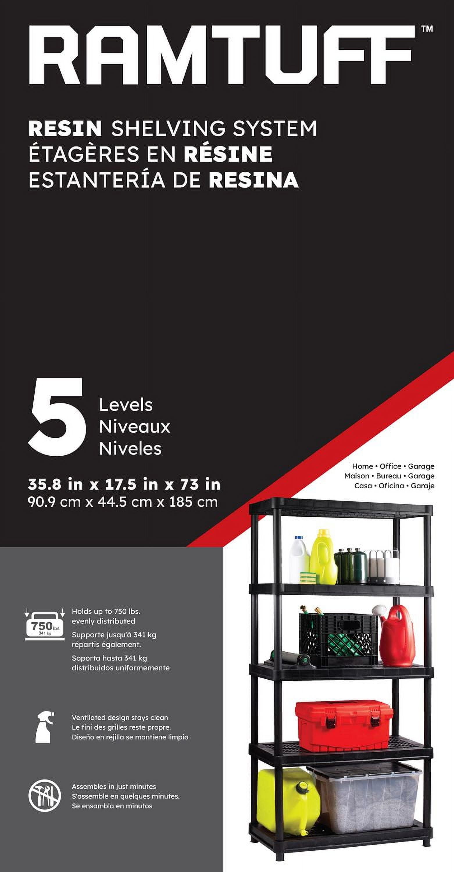 Ramtuff  5-Levels Plastic Shelving System 18'' x 36'' x 73"