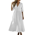 thumbnail image 2 of ClodeEU Women's V Neck 3/4 Sleeve Tiered Midi Dress,Casual Loose Flowy Beach Vacation Dress White,Women's Plus XXL, 2 of 9