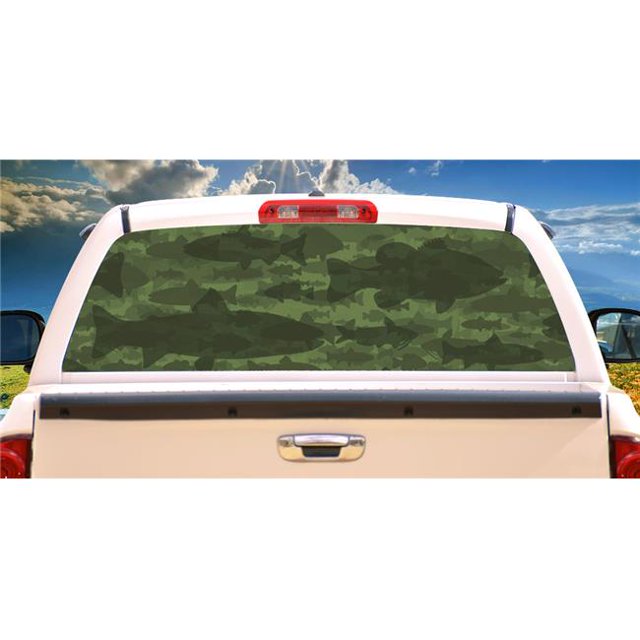 SignMission P-16-Fish Camo Fish Camouflage Rear Window Graphic Truck View Thru Vinyl Camo Decal