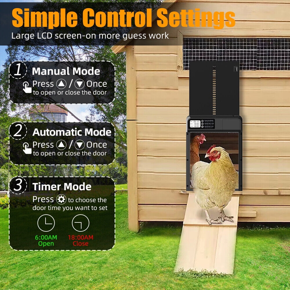 JLLOM Automatic Chicken Coop Door Opener with Safety Sensors