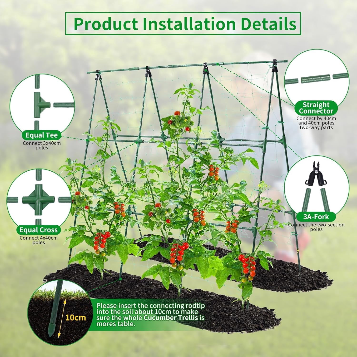 Garden Trellis for Climbing Plants Outdoor, Cucumber Trellis for Raised Bed Garden, A Frame Vine Plants Support for Vegetable Tomatoes Peas Pole Beans Trellis, 50x48 inch, with Netting, Green