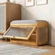 thumbnail image 3 of Zapatero de madera maciza con respaldo de asiento acolchado, taburete largo con espacio de almacenamiento oculto, banco de entrada con zapatero, 3 of 4