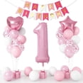 thumbnail image 1 of Kit de globos para fiesta de cumpleaños, color rosa, 1 año, 24 unidades con globo de 40 cm, 1 of 2