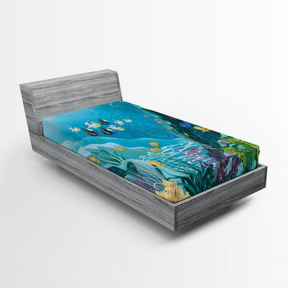 Ambesonne Fish Fitted Sheet, Underwater Scenery, Twin Size, Multicolor