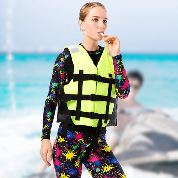 Chaleco salvavidas para adultos con silbato, barco de natación, chaleco salvavidas a la deriva (verde L)