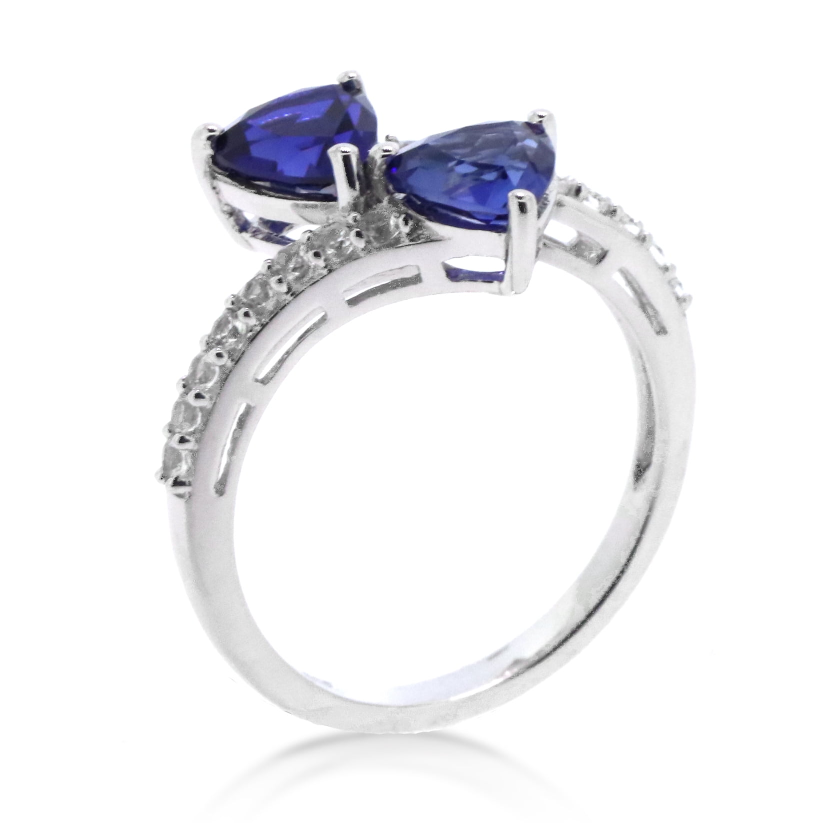 Brilliance 925 Sterling Silver Created Sapphire and Created White Sapphire Bypass Ring