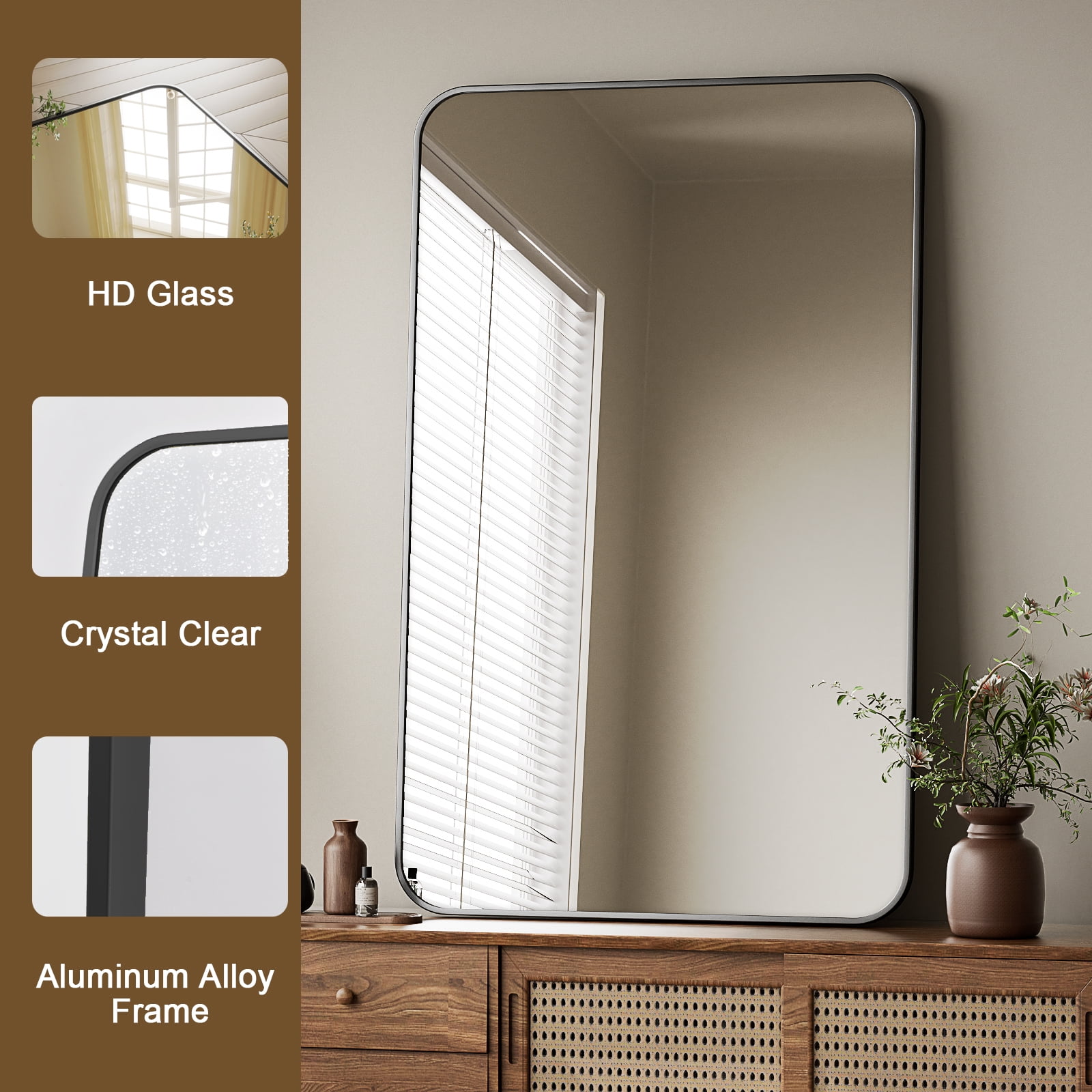 SHATTERVIEW 26"x38" Bathroom Mirror Wall-Mounted Vanity Mirror with Rectangular Metal Frame, Black