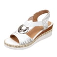 thumbnail image 2 of IEMIEMIEM Women's Platform Wedge Sandals Low Heel Dressy Sandals Open Toe Elastic Ankle Strap Summer Fashion Comfortable Walking Shoes Casual Sandal White 8.5 Wide, 2 of 4