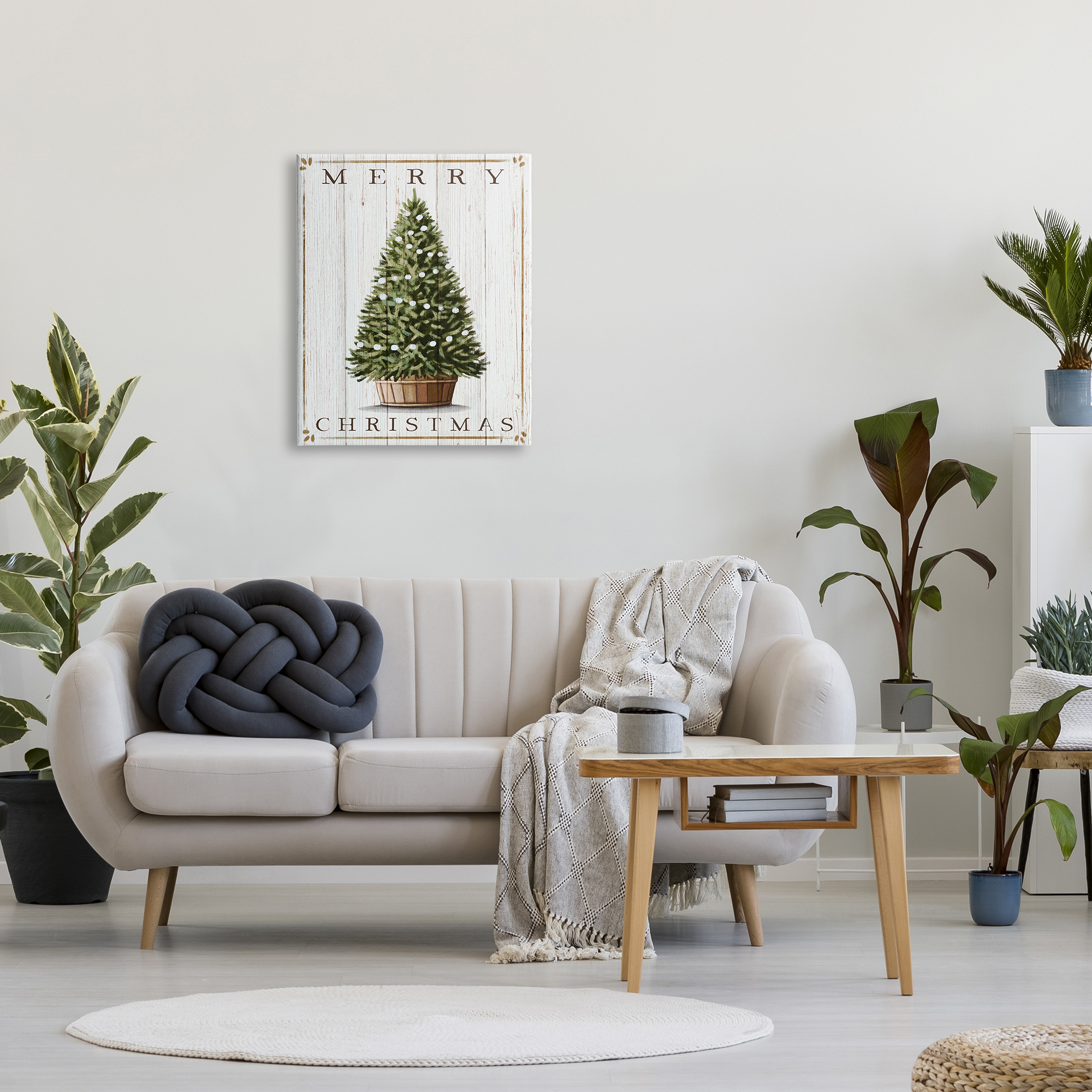 Stupell Industries Merry Christmas Country Farm Tree Rustic Pattern Holiday Painting Gallery Wrapped Canvas Print Wall Art, 24 x 30