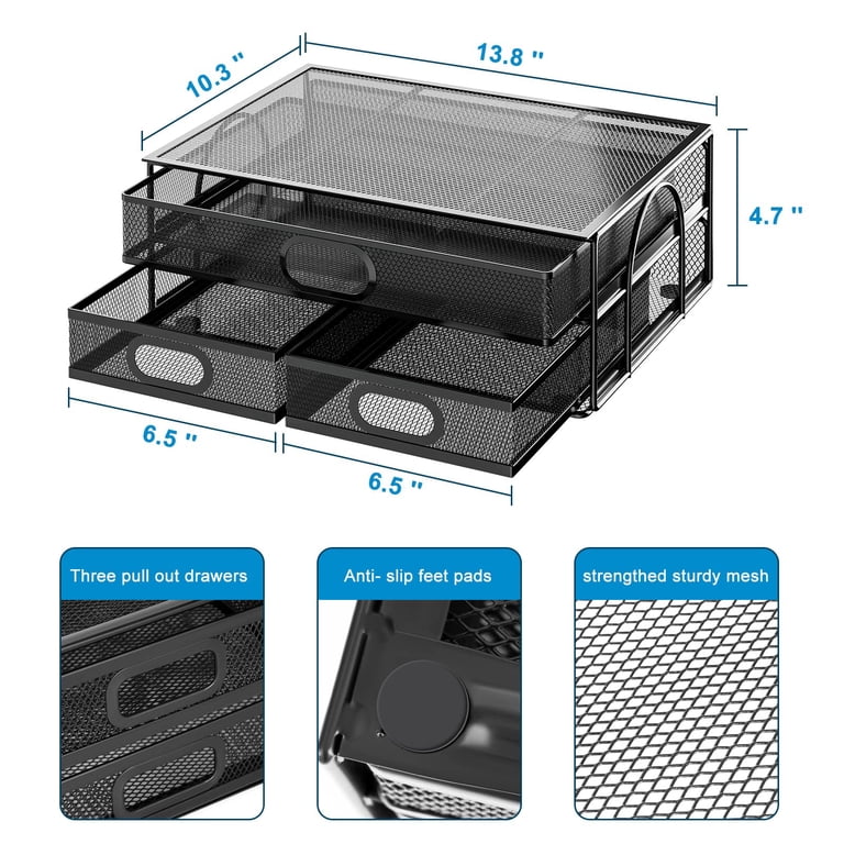 Monitor Stand with 3 Storage Drawers, Black photo 5