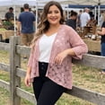 thumbnail image 4 of Agnes Orinda Women's Plus Size Halloween Outfits School College Cardigans Open Front 3/4 Bell Sleeves Sheer Lace Floral Cover Up Bolero Shrugs 4X Pink, 4 of 9