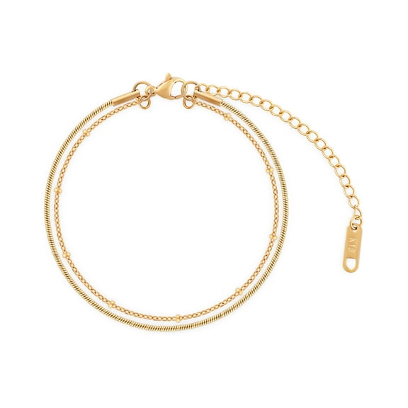 Dual Chain Double Layer Chain Bracelet In 18K Gold Plated Stainless Steel