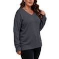 thumbnail image 4 of Womens Knit Plus Size Sweaters V-Neck Long Sleeve Warm Casual Loose Fit Fall Winter Pullover Sweaters Dark Gray XL-5XL, 4 of 7