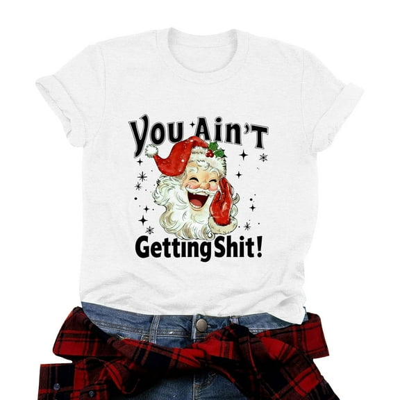 idosla Christmas Shirts for Women Funny Merry Xmas Holiday Short Sleeve Tee Tops (White, S)