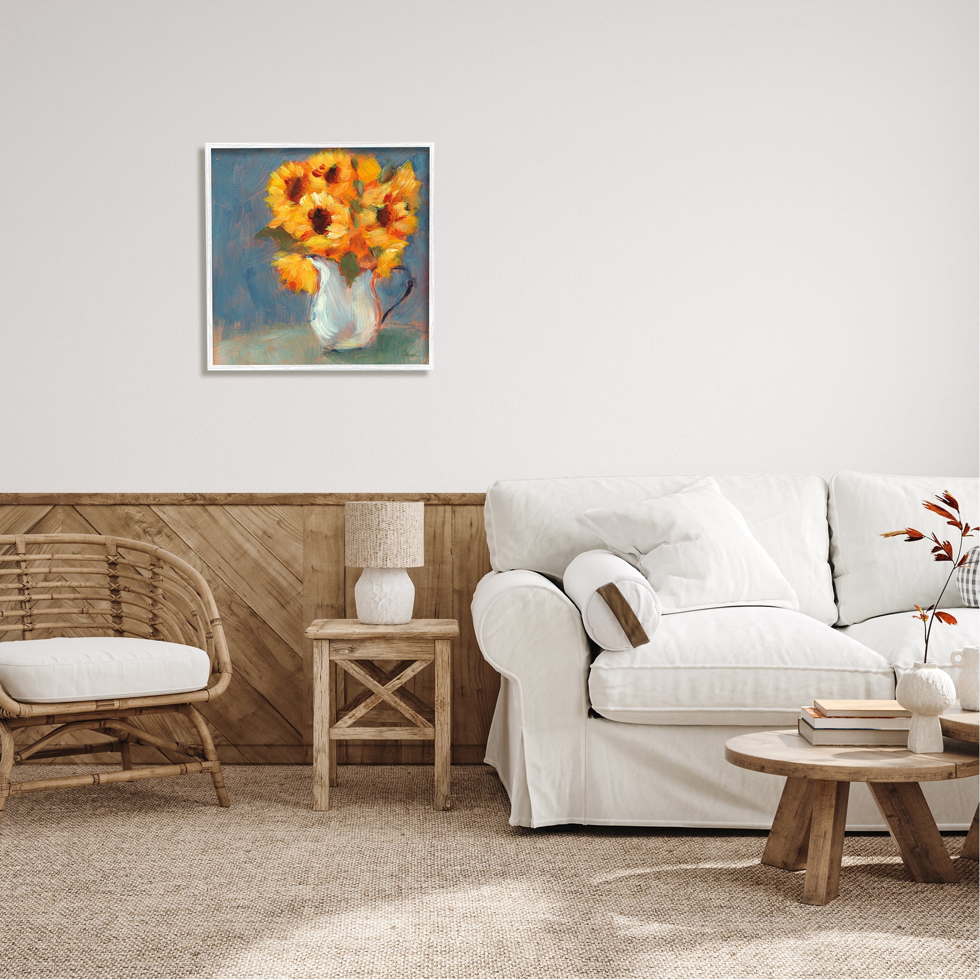 Stupell Industries Sunflower Vase Painting Botanical & Floral Painting White Framed Art Print Wall Art, 24 x 24