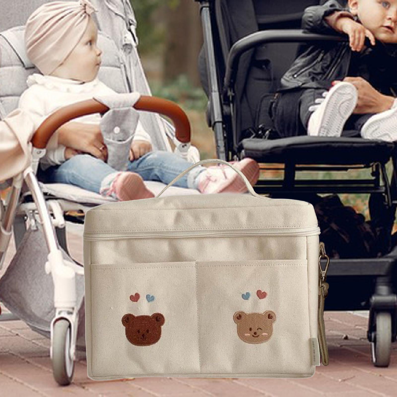 LeeQinersw Baby Diaper Bag Canvas Lightweight Portable Diaper Organizer Pouch Baby Stroller Two Bear White