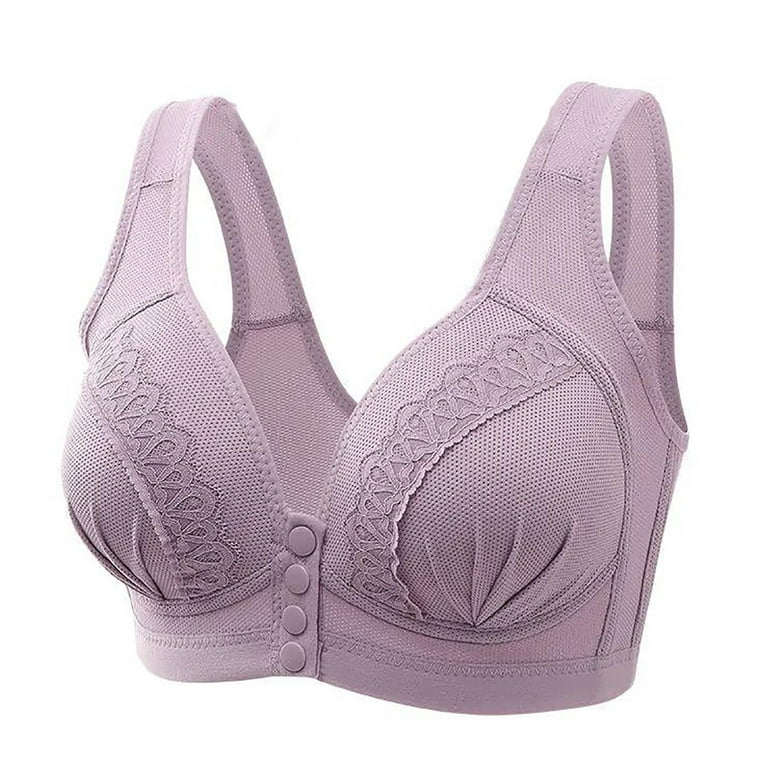 GERsome Front Closure Bras for Women no Underwire Padded Wireless  Supportive V-Neck Bra,Mastectomy Bra Comfort Push up Bra
