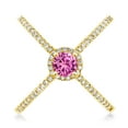 thumbnail image 2 of Gem Stone King 1.37 Ct Round Pink Created Sapphire 18K Yellow Gold Plated Silver Criss Cross X Ring (Size 5), 2 of 5