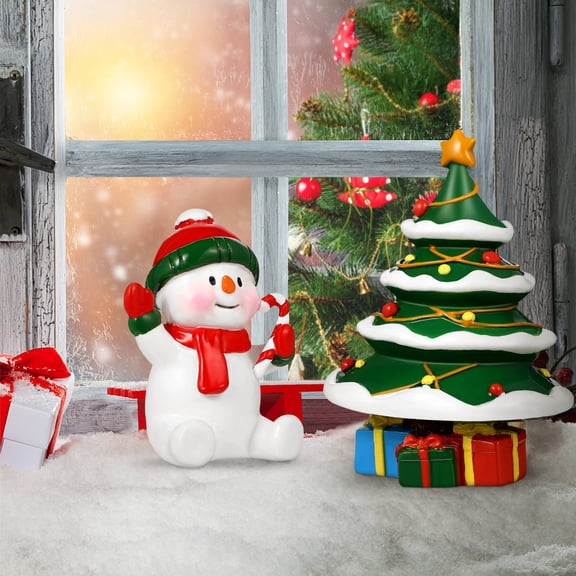 Beaupretty 2Pcs Christmas Fish Tank Decorations Resin Snowman and Christmas Tree Aquarium Decor