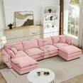 thumbnail image 2 of 130.7" Modular Sectional Sofa with Movable Ottoman, U-Shaped Couch with 2-Layer Seat Cushions, 4-Seater Comfy Cloud Couch for Living Room, Pink, 2 of 9