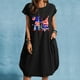 thumbnail image 2 of Vestido suelto informal de manga corta con bolsillo y cuello redondo con estampado del Día de la Independencia de algodón y lino de verano para mujer Fridja  qw4397, 2 of 4