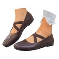 thumbnail image 3 of Women's Square Toe Ballet Flats With Crossed Straps Breathable Soft Sole On Lightweight Non Comfortable Casual Walking Shoes For Everyday Wear Brown 39, 3 of 9