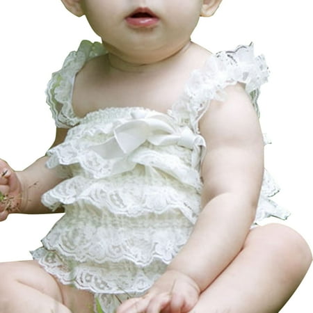 

Vedolay Summer Bodysuit Girl s One Shoulder Romper Ruffle Trim Sleeveless Wide Leg Back Zipper Flounce High Waist Casual Jumpsuit Pants White 0-12 Months