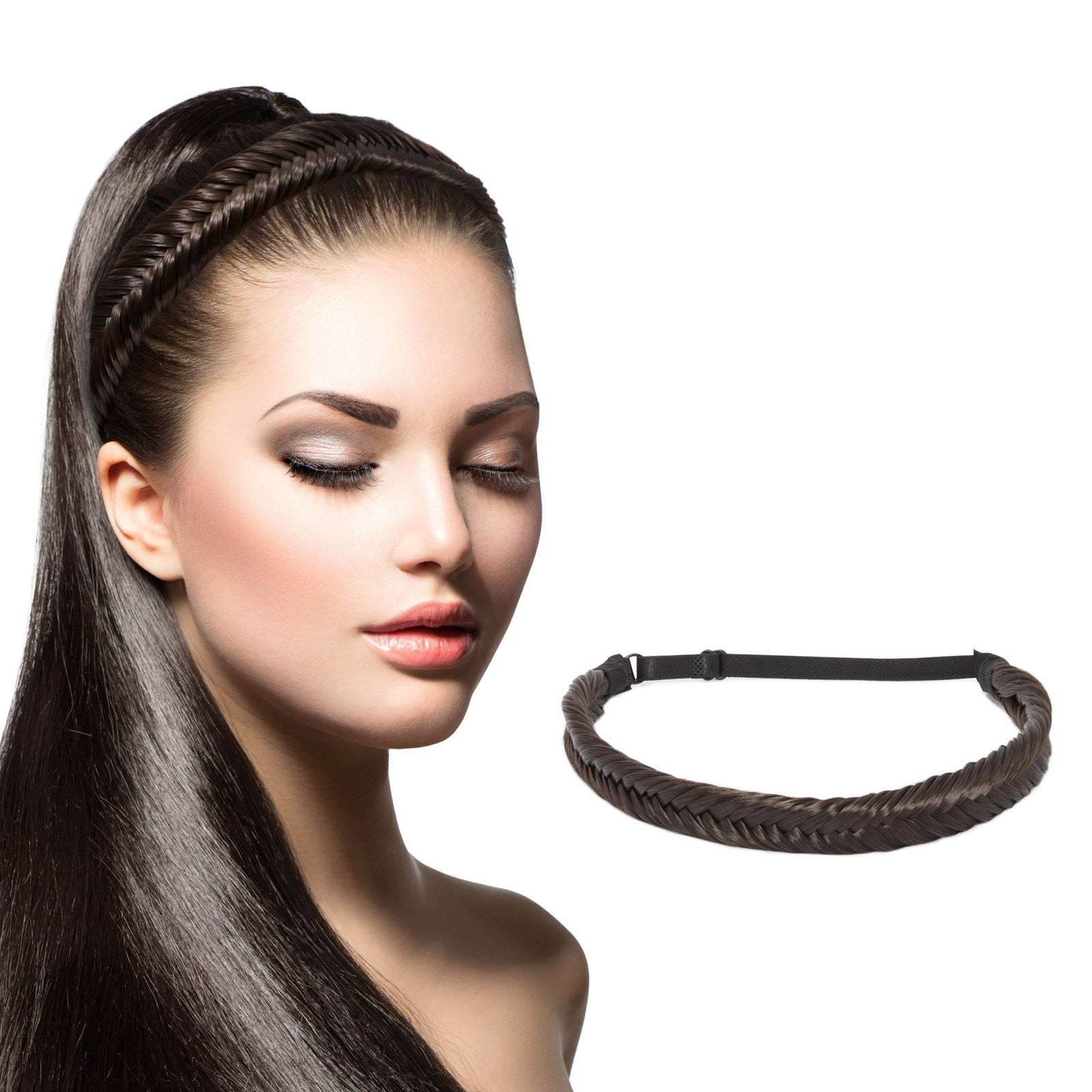 Girl Women Hair Braided Plaited Headband Synthetic Hairband  1"  width 