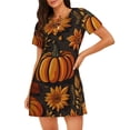 thumbnail image 1 of Easygdp Autumn Pumpkin Leaves Camisón de manga corta para mujer, informal, estampado, 1 of 6