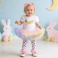 thumbnail image 2 of NAFUU Girls Clothes Little Girl Outfits Short Sleeve O-Neck Cute Cartoon Print Letter Romper And Colorful Skirts Shoes With Hairband Birthday Party Travel Outfits For Girl 3-6 Months, 2 of 6