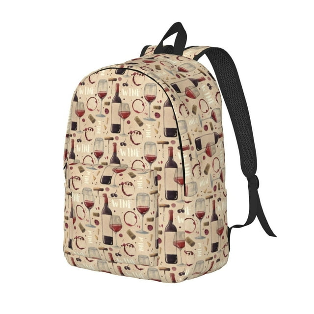Bingfone Wine Glasses Print Canvas College Laptop Backpack, Large Capacity Lightweight College Bookbag Casual Daypack-Medium