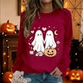 thumbnail image 2 of PLHWHYQ Women's Halloween Cute Ghost Pumpkin Graphic Crewneck Sweatshirt, Long Sleeve Casual Fall Pullover Top c-Red M, 2 of 5