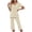 Beige#1, variant on Women's Casual Loose Sleepwear Set - V-Neck Print Short Sleeve Top + Elastic Waist Capri Pants with Side Pockets | S-2XL | Pajamas Set Loungewear