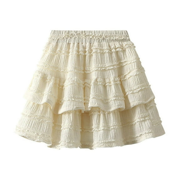 miqiqism Women Tutu Skirts Fluffy Fairy Layered Ruffle Skirt Comfy Dress Hip Scarf Dresses,01_Beige,