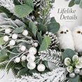 thumbnail image 3 of 24 Inch Winter Wreath for Front Door, Artificial Christmas Wreath with 2 White Owls, Frosted Eucalyptus, Pinecones and White Berries, 3 of 9