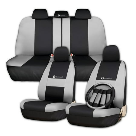 Zone Tech Universal Fit Waterproof Breathable Full Set Of Gray And Zone Tech Universal Fit Waterproof Breathable Full Set Of Gray And Black Seat Covers Slip On
