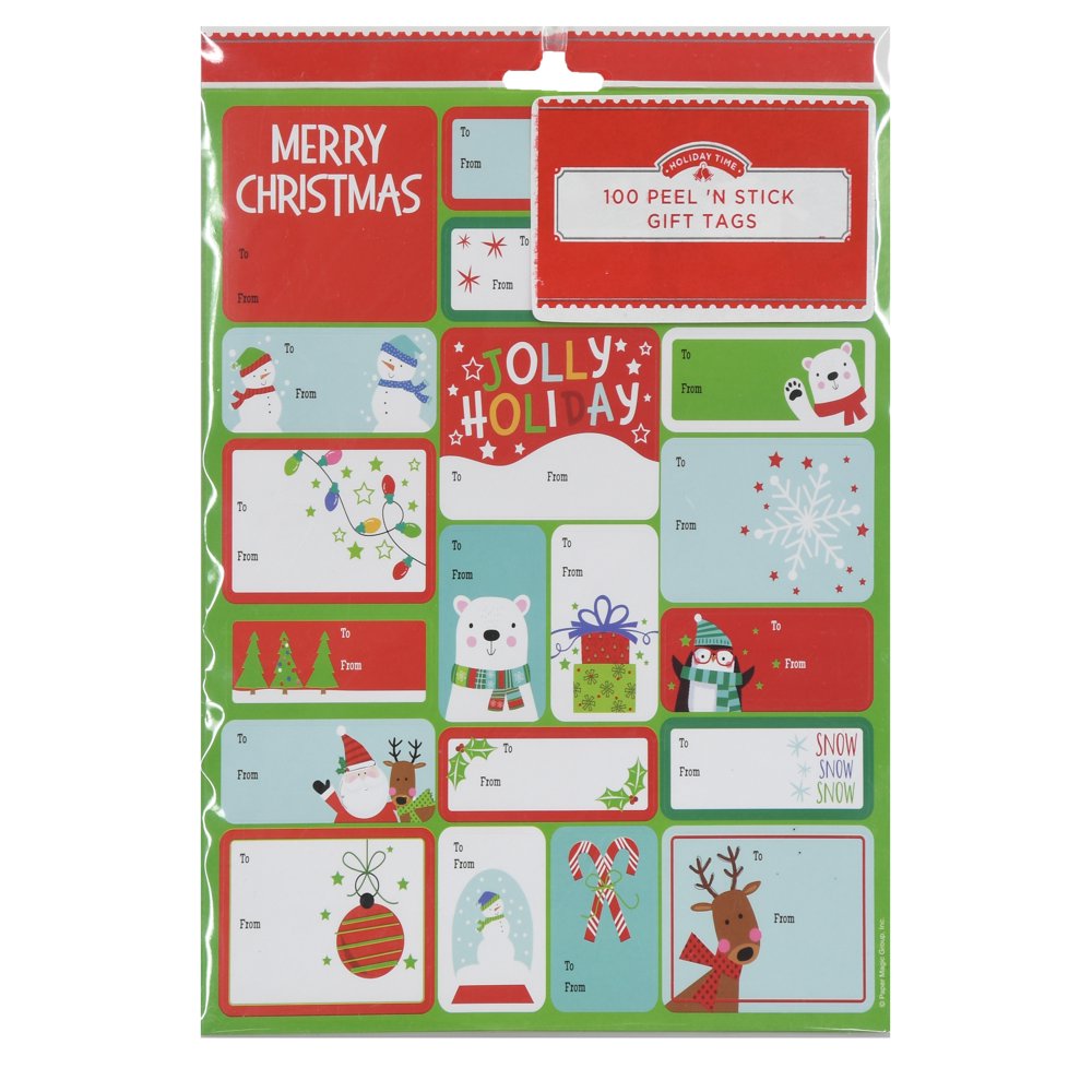 Holiday Time Peel 'N Stick Christmas Gift Tags, 100 Count