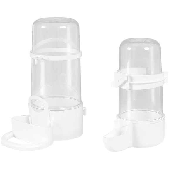 2 Pcs Bird Feeder Waterer Set, 240 ml Bird Water Dispenser and 480 ml Cage-Mounted Gravity Feeder, Automatic Food Waterer with Transparent Bottle and White Base for Budgies, Cockatiels, Parakeets