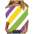 thumbnail image 2 of RKSTN Mardi Gras 3/4 Sleeve T Shirts for Women Top Oversized Crewneck Carnival Mask Print 3/4 Length Sleeve Shirt Womens Casual Round Neck Mask Tuesday Carnival Party Three Quarter Sleeve Tee Shirt, 2 of 5