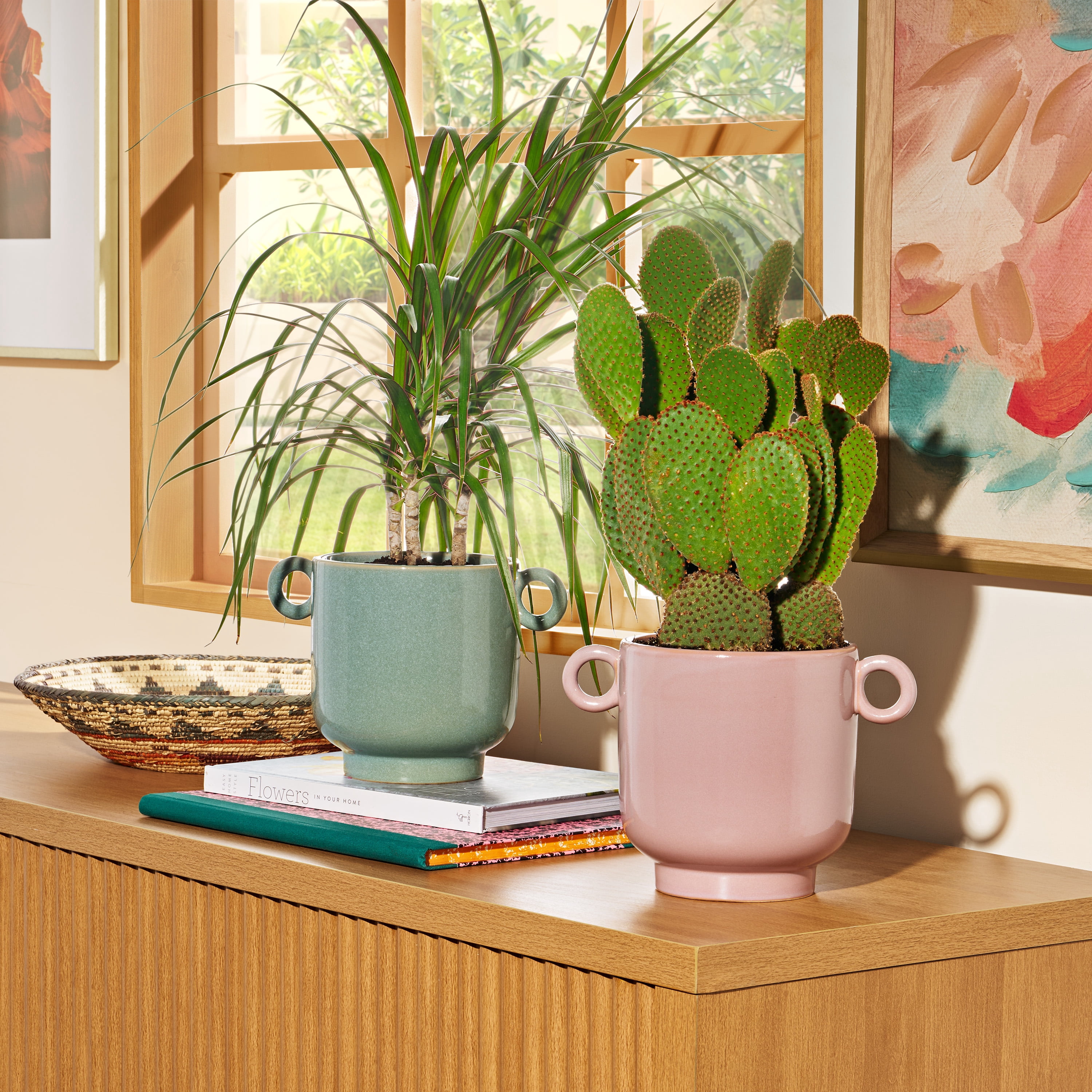 Beautiful 6" Soft Teal Handled Ceramic Planter by Drew Barrymore