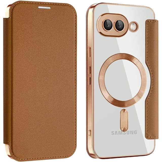 REQO Case for Google Pixel 9A,Business Classic Solid Color Premium PU Leather Wallet Flip Case + TPU Magnetic Attraction Shell Wireless Charge Compatible