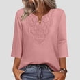 thumbnail image 2 of Women's Summer 3/4 Sleeve V Neck Hollow Out Top Shirts Blouses, Solid Color Loose Fit Boho Chic, Casual Vacation Beach Party Night Out Fashion Essential Gift | Aestivo,Pink M, 2 of 9